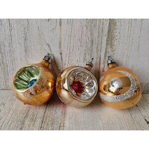 Vintage copper gold indent mini ball Mercury glass glitter ornament unique Xmas